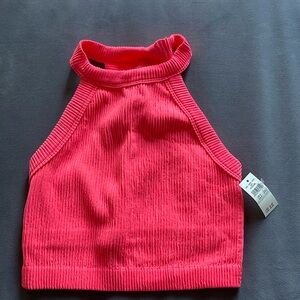 NWT Aerie Superchill Seamless High Neck Bra Top Crop  Tank Top Ribbed Pink S